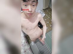 Asian twink jerking, shaking, and showing dick
