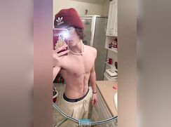 cute fit american guy snapchating cumming bed bate