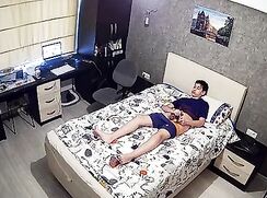 Cute guy self-sucks and jerks-off, hidden camera
