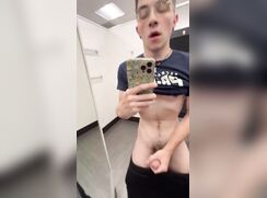 #TA - 0022 Twink boy cums on mirror in public dressing room