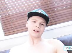 Blonde twink James gets naked to wank his dick until he cums