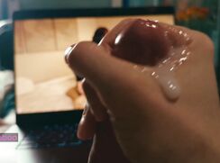 Dnz twink cums watching gay porn