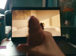 Dnz twink cums watching gay porn