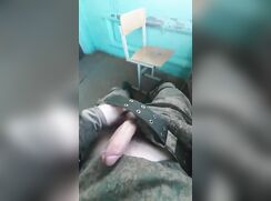 Big hairy dick Russian army guy jerking off
