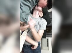 Two college friends kissing with blowjob