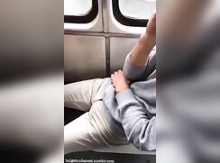 Bulge on the bus. Horny twink with boner