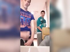 Three horny guys jerk-off while big bro is supervising things