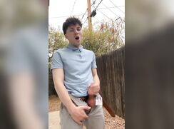 Dude in slacks jerks off hairy cock