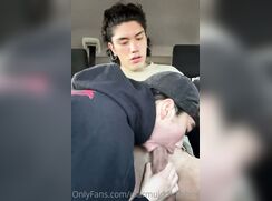 Sucking his hard cock in the car
