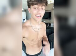 gives himself a facial while jerking off and fucking himself with toys