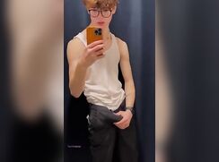 Cute Twink Jerks & Cums in Men's Dept Store Changing Room Gay Porn