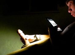 Perfect shape and shaved hung twink jacks with phone light