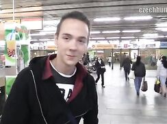 CH 216, Camera guy pays a young guy in red shirt and black top to suck and be fucked