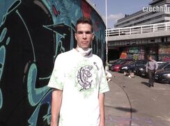 CH 215, Camera guy pays a young graffiti artist in white "Googi" T in  to suck and be