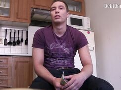 DD 235, Money guy pays off the debt of young guy in purple "Graphic" T if he sucks an