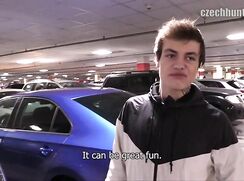 CH 230, Camera guy pays a young guy in black and white jacket in the car park to suck