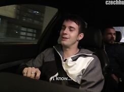 CH 231, Camera guy pays a young guy in black white and grey jacket in a car to suck a