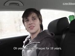 CH 238, Camera guy pays a young guy in two tone grey hoodie, in a car, to suck and be