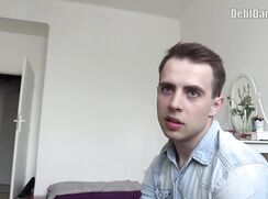 DD 248, Money guy pays off the debt of young guy in blue denim top if he sucks and is