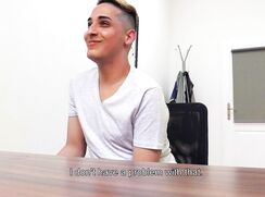 DS 240, Young guy in very light grey T has to suck and be fucked to get the job