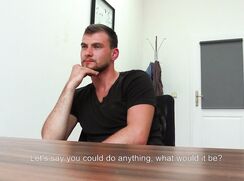 DS 243, Young guy in plain black T has to suck and be fucked to get the job