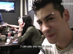 CH 239, Camera guy pays a young guy in black grey and white striped jumper to suck an