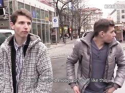 CH 241, Camera guy pays 2 young guys, one in grey hooded jacket, the other in black a