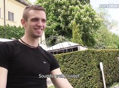 CH 248, Camera guy pays a young guy in black T in the hills above Prague to suck and