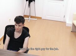 DS 255, Young guy in plain black singlet T has to suck and be fucked to get the job