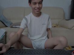 Asian boy and his hidden treasure.