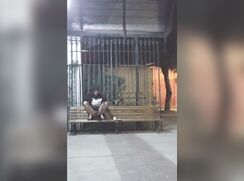 Exhibitionist femboy fucks himself in front of everyone