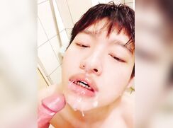 Cute Asian teen twink gets multiple facials