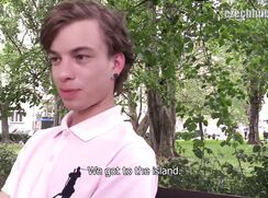 CH 249, Camera guy pays a young guy in pink "Polo" top to suck and be fucked