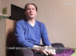 DD 263, Money guy pays off the debt of young guy in blue knit top with a logo if he s