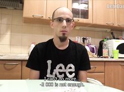 DD 266, Money guy pays off the debt of young guy in black "Lee" T if he sucks and is