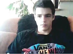 Webcam Miki plays with his cock and cums on body (early, after about 5 min)