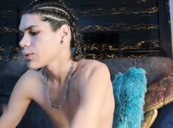 Braided twink jerks off