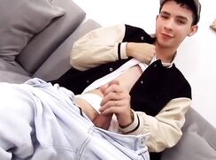 Cute twink masturbates and cums