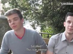 CH 270, Camera guy pays 2 young guys, one in grey knit, the other in a grey shirt, to