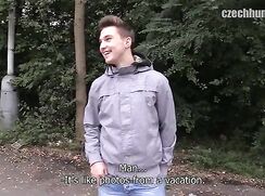 CH 272, Camera guy pays a young guy in grey waterproof hoodie to suck and be fucked