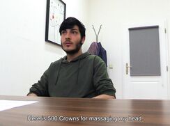 DS 279, Young guy in khaki hoodie has to suck and be fucked to get the job