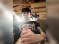 Skinny tattooed twink jerks off