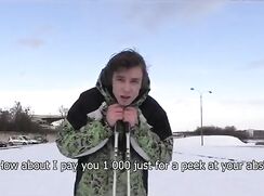 CH 285, Camera guy pays a young guy in green and black skiing jacket to suck and be f
