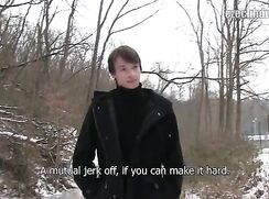 CH 286, Camera guy pays a young guy in warm black jacket to suck and be fucked