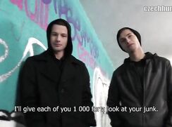 CH 288, Camera guy pays 2 young guys, one in black hoodie and coat, the other in leat