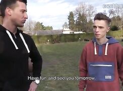 CH 293, Camera guy pays 2 young guys, one in black sports hoodie, the other in red an