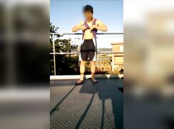 Japanese guy risky wanking in the public space - JW1