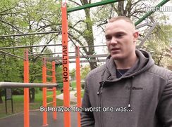 CH 301, Camera guy pays a young guy in grey "Gym Beam" hoodie to suck and be fucked
