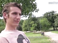 CH 307, Camera guy pays a young guy in pink T with black face image on it to suck and