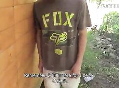 CH 311, Camera guy pays a young guy in "Fox" brown T at the BBQ to suck and be fucked